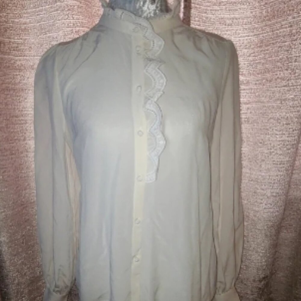 Sézane Cream Blouse with Bishop Sleeves and Peter Pan Collar
